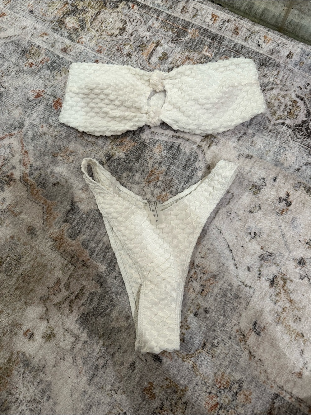 Shein White Textured Bandeau Bikini Set